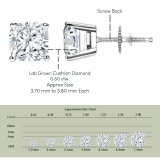 0.60 Ctw Cushion Lab Grown Diamond 4 Prong Solitaire Stud Earrings for Women in 10K White Gold in Screw Back
