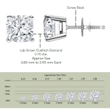 0.70 Ctw Cushion Lab Grown Diamond 4 Prong Solitaire Stud Earrings for Women in 10K White Gold in Screw Back