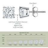 IGI Certified 3.00 Ctw Cushion Lab Grown Diamond 4 Prong Solitaire Stud Earrings for Women in 10K White Gold in Push Back