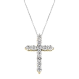1.00 Cttw Round Lab Grown Diamond Classic Cross Pendant with 18 inch Silver Chain, 10K Yellow Gold