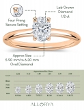 0.50 Ctw Oval Lab Grown Diamond Classic Single Stone Ring, 10K Rose Gold