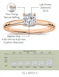 0.50 Ctw Cushion Lab Grown Diamond Classic Solitaire Ring, 10K Rose Gold