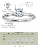 0.50 Ctw Cushion Lab Grown Diamond Classic Solitaire Ring, 925 Sterling Silver