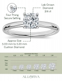 IGI Certified IGI Certified 0.75 Ctw Cushion Lab Grown Diamond Classic Solitaire Ring, 925 Sterling Silver