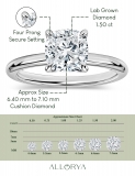 IGI Certified 1.50 Ctw Cushion Lab Grown Diamond Classic Solitaire Ring, 925 Sterling Silver