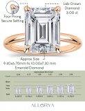 IGI Certified 3.00 Ctw Emerald Cut Lab Grown Diamond 4 Prong Solitaire Ring, 14K Rose Gold