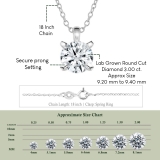 IGI Certified 3.00 Ctw Round Solitaire Lab Grown Diamond Classic Four Prong Pendant with 18 inch Silver Chain, 10K White Gold