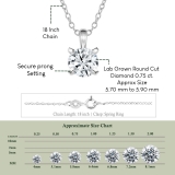 IGI Certified 0.75 Ctw Round Solitaire Lab Grown Diamond Classic Four Prong Pendant with 18 inch Gold Chain, 10K White Gold