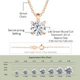 IGI Certified 1.50 Ctw Round Solitaire Lab Grown Diamond Classic Four Prong Pendant with 18 inch Gold Chain, 18K Rose Gold