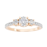 10K Rose Gold Three Stone Engagement Ring, 0.48 ctw Round Lab-Grown Diamond