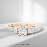 10K Rose Gold Three Stone Engagement Ring, 0.48 ctw Round Lab-Grown Diamond