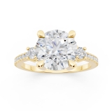 IGI Certified 10K Yellow Gold Three Stone Engagement Ring, 2.23 ctw Round Lab-Grown Diamond
