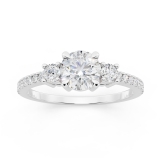 925 Sterling Silver Three Stone Engagement Ring, 0.73 ctw Round Lab-Grown Diamond