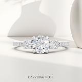 925 Sterling Silver Three Stone Engagement Ring, 0.73 ctw Round Lab-Grown Diamond