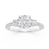 IGI Certified 925 Sterling Silver Three Stone Engagement Ring, 0.98 ctw Round Lab-Grown Diamond