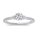 Three Stone Studded Shank Engagement Ring, 0.53 Cttw Lab Grown Diamond in 925 Sterling Silver