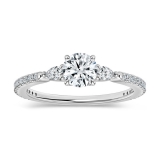 Three Stone Studded Shank Engagement Ring, 0.78 Cttw Lab Grown Diamond in 925 Sterling Silver