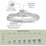 925 Sterling Silver Twisted Ribbon Ring, 0.37 ctw Lab Grown Round Diamond