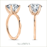 18K Rose Gold Solitaire Textured Shank Ring, IGI Certified 3.00 ctw Round Lab Grown Diamond