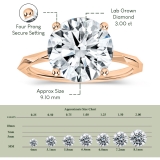 18K Rose Gold Solitaire Textured Shank Ring, IGI Certified 3.00 ctw Round Lab Grown Diamond