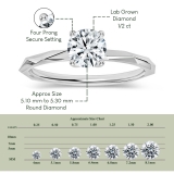 925 Sterling Silver Solitaire Textured Shank Ring, 0.50 ctw Round Lab Grown Diamond
