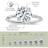 925 Sterling Silver Solitaire Textured Shank Ring, IGI Certified 1.50 ctw Round Lab Grown Diamond