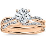 10K Rose Gold Twisted Bridal Ring Set, IGI Certified 1.24 Ctw Round Lab Grown Diamond