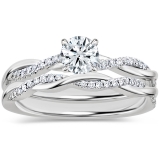 10K White Gold Twisted Bridal Ring Set, 0.49 Ctw Round Lab Grown Diamond