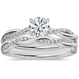 10K White Gold Twisted Bridal Ring Set, 0.74 Ctw Round Lab Grown Diamond