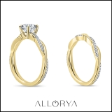 10K Yellow Gold Twisted Bridal Ring Set, IGI Certified 0.99 Ctw Round Lab Grown Diamond