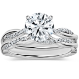 925 Sterling Silver Twisted Bridal Ring Set, IGI Certified 1.74 Ctw Round Lab Grown Diamond