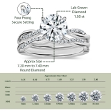 925 Sterling Silver Twisted Bridal Ring Set, IGI Certified 1.74 Ctw Round Lab Grown Diamond