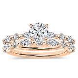 10K Rose Gold Metal Beaded Ring Set, 0.50 ctw Round & Marquise Lab Grown Diamond
