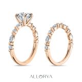 10K Rose Gold Metal Beaded Ring Set, 0.50 ctw Round & Marquise Lab Grown Diamond
