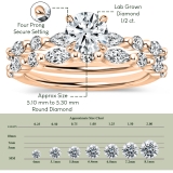 10K Rose Gold Metal Beaded Ring Set, 0.50 ctw Round & Marquise Lab Grown Diamond