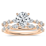 10K Rose Gold Metal Beaded Ring Set, IGI Certified 1.00 ctw Round & Marquise Lab Grown Diamond