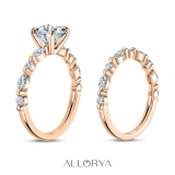 10K Rose Gold Metal Beaded Ring Set, IGI Certified 1.00 ctw Round & Marquise Lab Grown Diamond