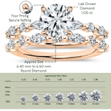 10K Rose Gold Metal Beaded Ring Set, IGI Certified 1.00 ctw Round & Marquise Lab Grown Diamond