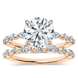 10K Rose Gold Metal Beaded Ring Set, IGI Certified 2.00 ctw Round & Marquise Lab Grown Diamond