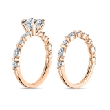 10K Rose Gold Metal Beaded Ring Set, IGI Certified 2.00 ctw Round & Marquise Lab Grown Diamond
