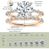 10K Rose Gold Metal Beaded Ring Set, IGI Certified 2.00 ctw Round & Marquise Lab Grown Diamond