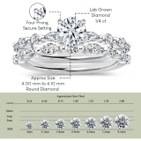 10K White Gold Metal Beaded Ring Set, 0.25 ctw Round & Marquise Lab Grown Diamond