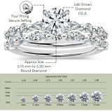 10K White Gold Metal Beaded Ring Set, 0.50 ctw Round & Marquise Lab Grown Diamond