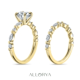 10K Yellow Gold Metal Beaded Ring Set, IGI Certified 0.75 ctw Round & Marquise Lab Grown Diamond