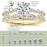 10K Yellow Gold Metal Beaded Ring Set, IGI Certified 0.75 ctw Round & Marquise Lab Grown Diamond