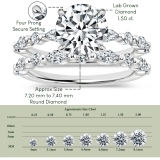 925 Sterling Silver Metal Beaded Ring Set, IGI Certified 1.50 ctw Round & Marquise Lab Grown Diamond  