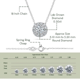 925 Sterling Silver Elegant Halo Pendant with 18 inch Silver Chain for Women with 0.61 ctw, Round (0.50 ct Center & 0.11 ct Side) Lab-Grown White Diamond