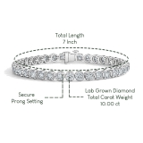10.00 Ctw Round Lab Grown Diamond Classic Linear Tennis Bracelet, 10K White Gold