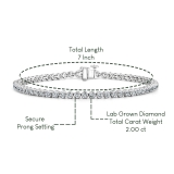 2.00 Ctw Round Lab Grown Diamond Classic Linear Tennis Bracelet, 10K White Gold