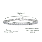 3.00 Ctw Round Lab Grown Diamond Classic Linear Tennis Bracelet, 10K White Gold